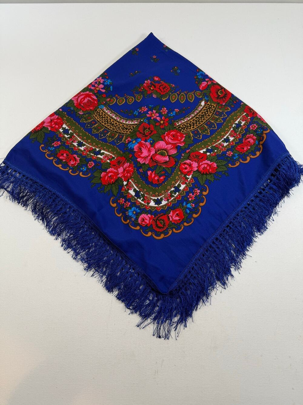 Blue Floral Fringe Tablecloth Tapestry Square 44 x 44